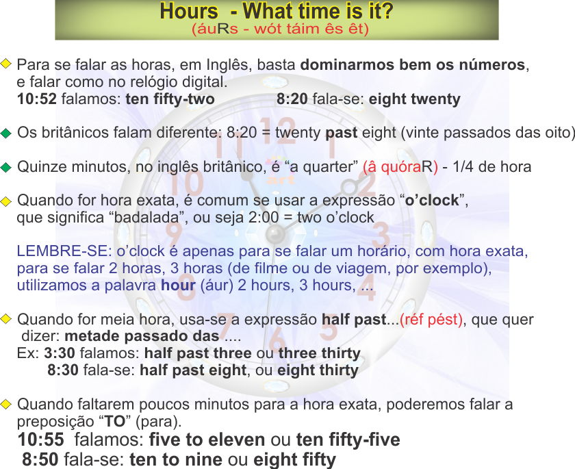 hours 1 Horas em Inglês